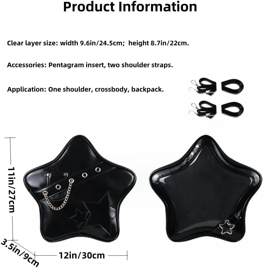 Star Single Shoulder Crossbody Bag Handbag and Purse for Women Ita Bag with Insert Pins Display Backpack (black)