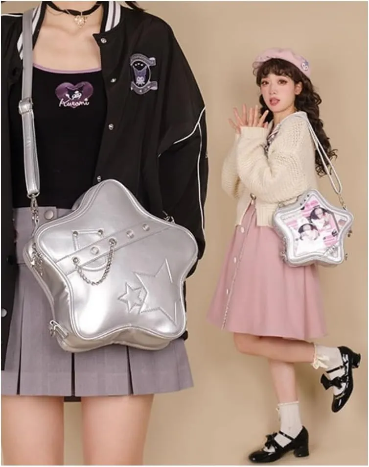 Star Single Shoulder Crossbody Bag Handbag and Purse for Women Ita Bag with Insert Pins Display Backpack (black)