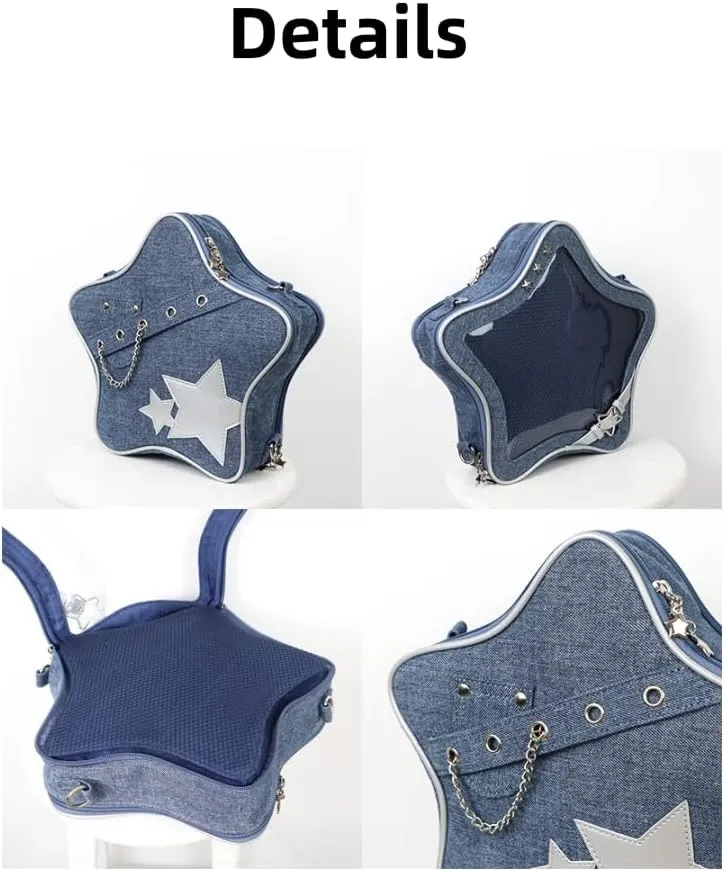 Star Single Shoulder Crossbody Bag Handbag and Purse for Women Ita Bag with Insert Pins Display Backpack (black)