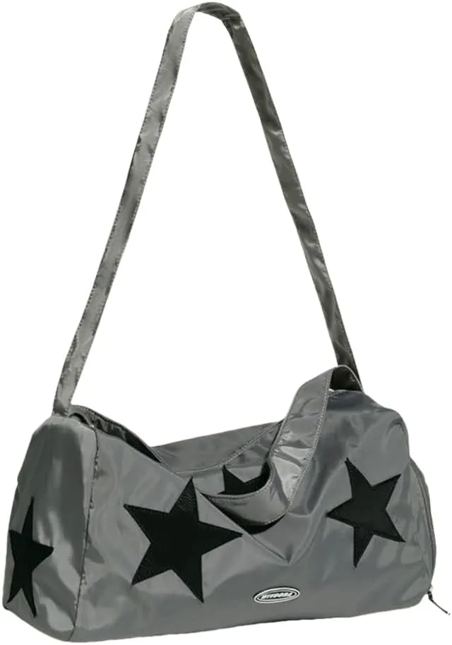 Star Travel Duffel Bag Y2K Yoga Sports Gym Bag Lightweight Stylish Design Shoulder Bag Crossbody Bag for Women (Silver)
