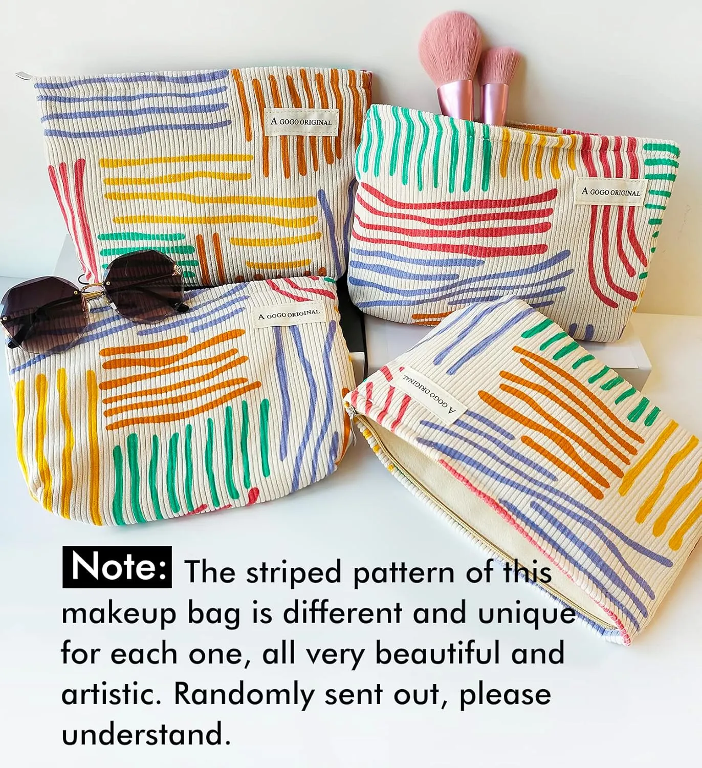 STARDW Cute Makeup Bag Aesthetic Cosmetic Bags for Women Girls, Travel Toiletry Bag Large Capacity Zipper Makeup Pouch, Purse Organizer Pouches,Canvas Lining (Colorful Stripes)