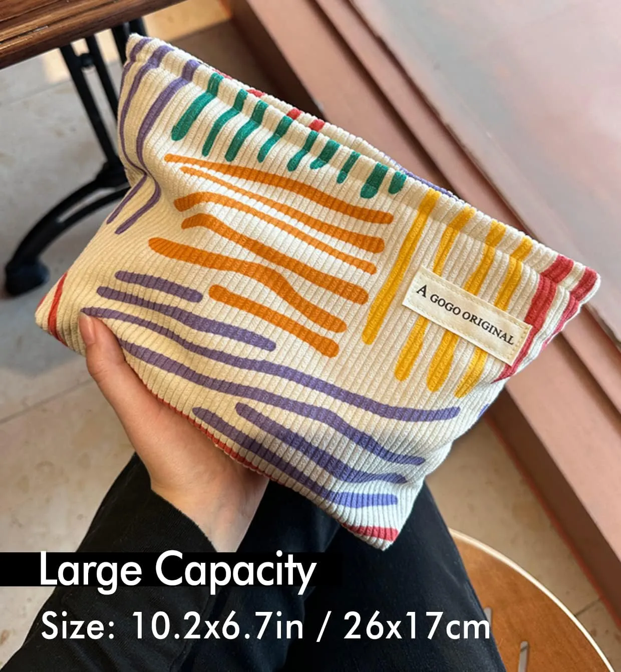 STARDW Cute Makeup Bag Aesthetic Cosmetic Bags for Women Girls, Travel Toiletry Bag Large Capacity Zipper Makeup Pouch, Purse Organizer Pouches,Canvas Lining (Colorful Stripes)