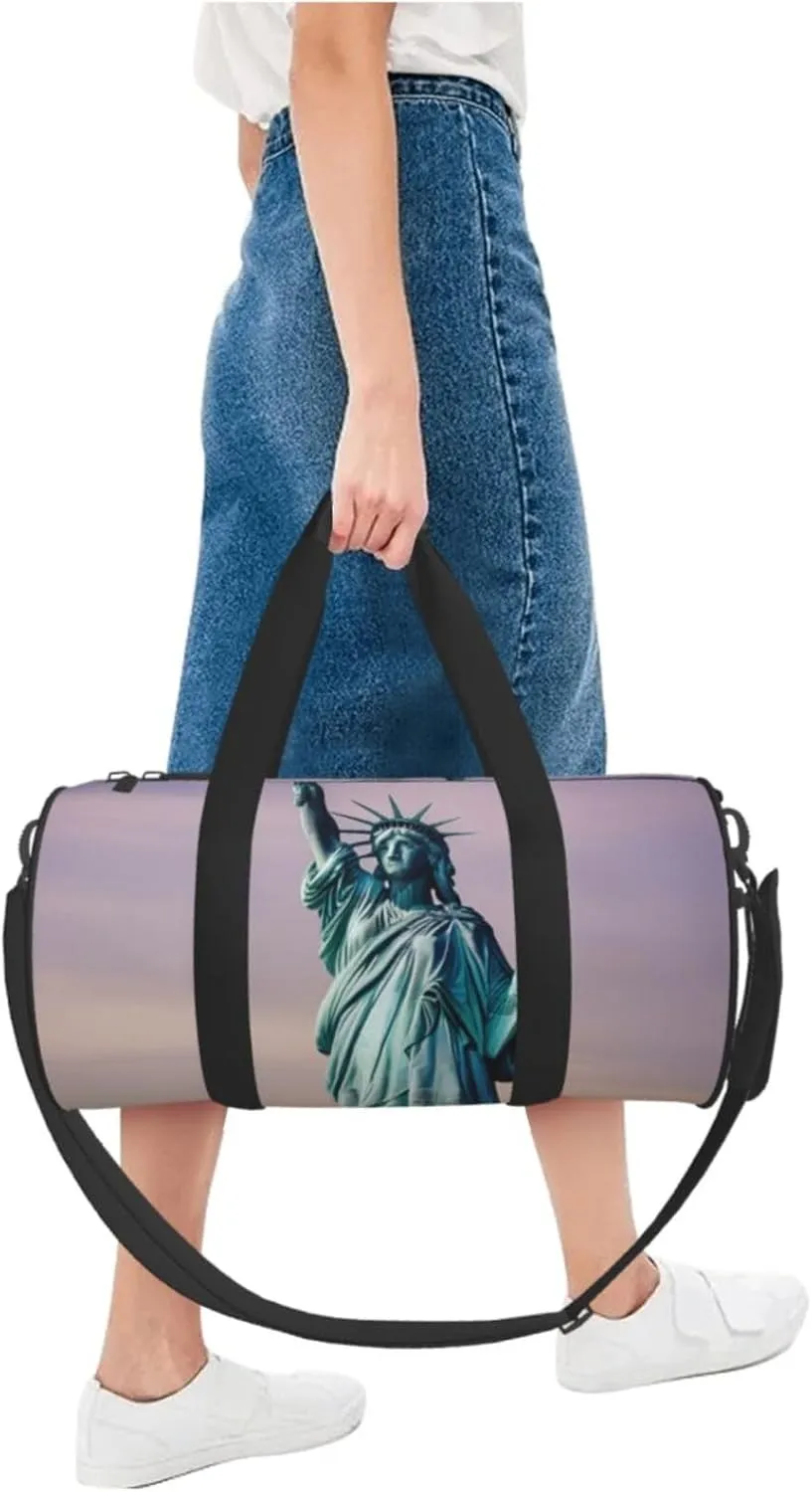 statue of liberty Printed Travel Bag,Round Personal Item Storage bag,Foldie Duffel Bag for Traveling Vacation,Fitness,Sports