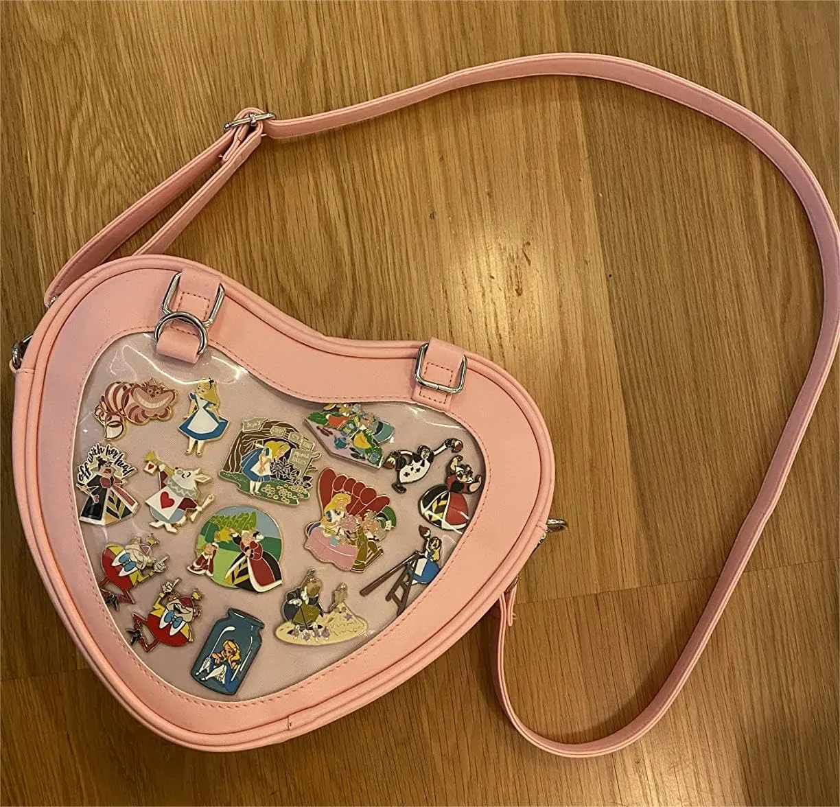 STEAMEDBUN Ita Bag Crossbody Heart Shaped Purse for Anime Pins Display