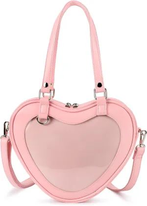 STEAMEDBUN Ita Bag Crossbody Heart Shaped Purse for Anime Pins Display