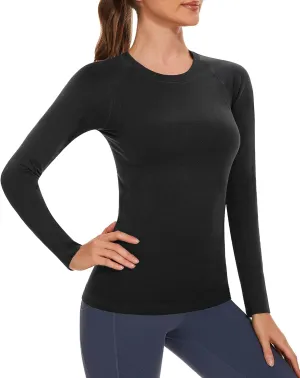 Stelle Women Workout Shirts Seamless Long Sleeve Yoga Tops with Thumb Holes for Sports Running Breathable Athletic Slim Fit