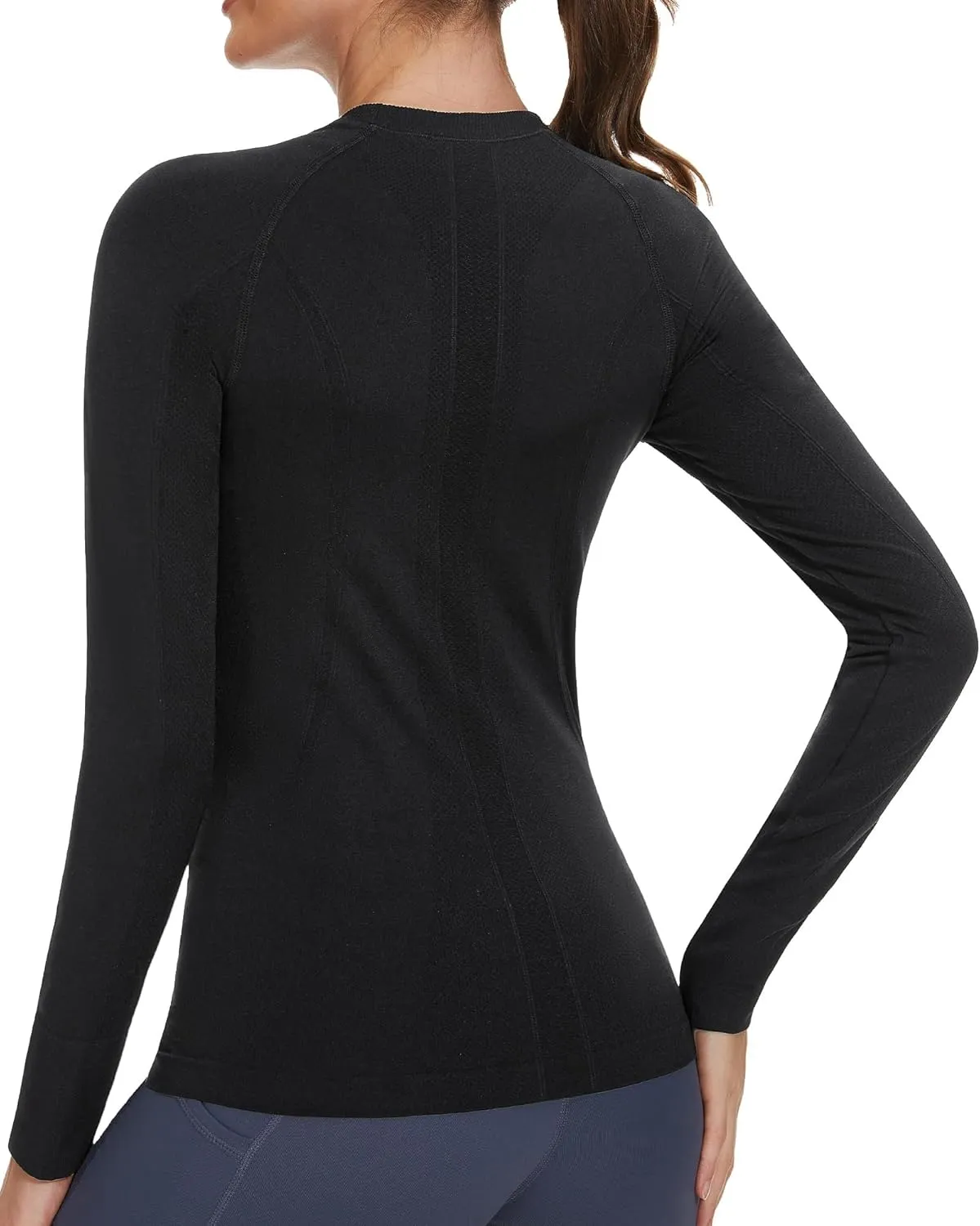 Stelle Women Workout Shirts Seamless Long Sleeve Yoga Tops with Thumb Holes for Sports Running Breathable Athletic Slim Fit