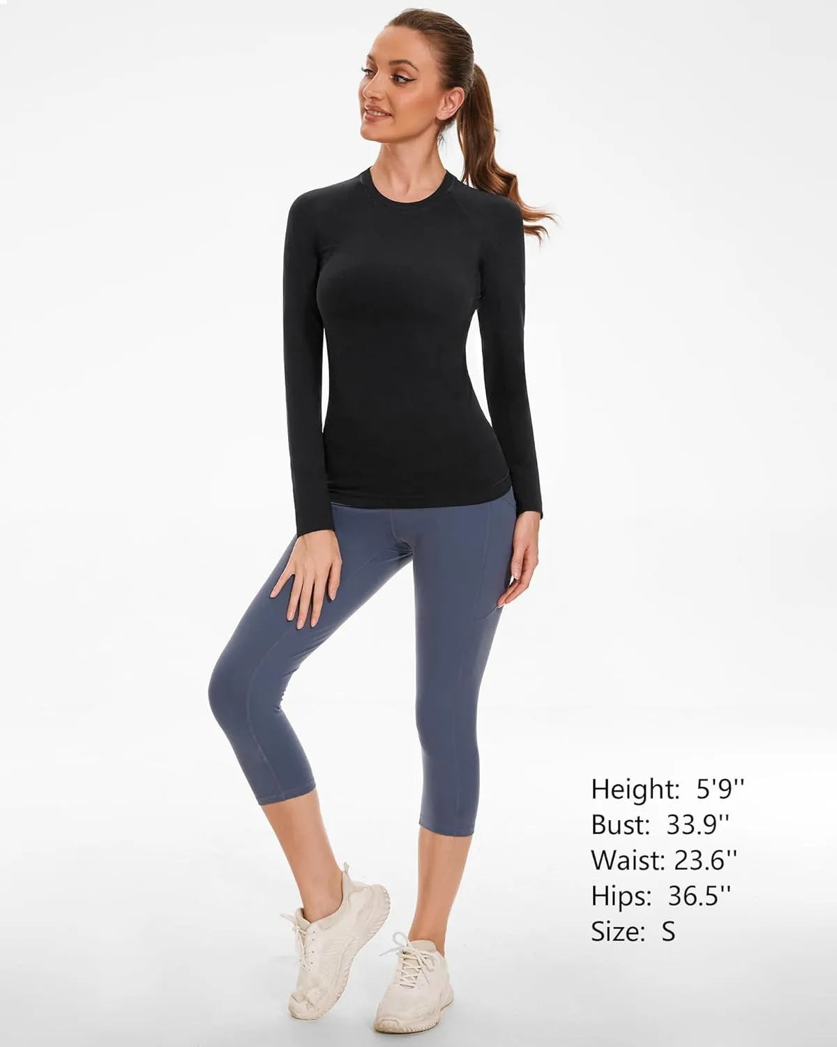 Stelle Women Workout Shirts Seamless Long Sleeve Yoga Tops with Thumb Holes for Sports Running Breathable Athletic Slim Fit