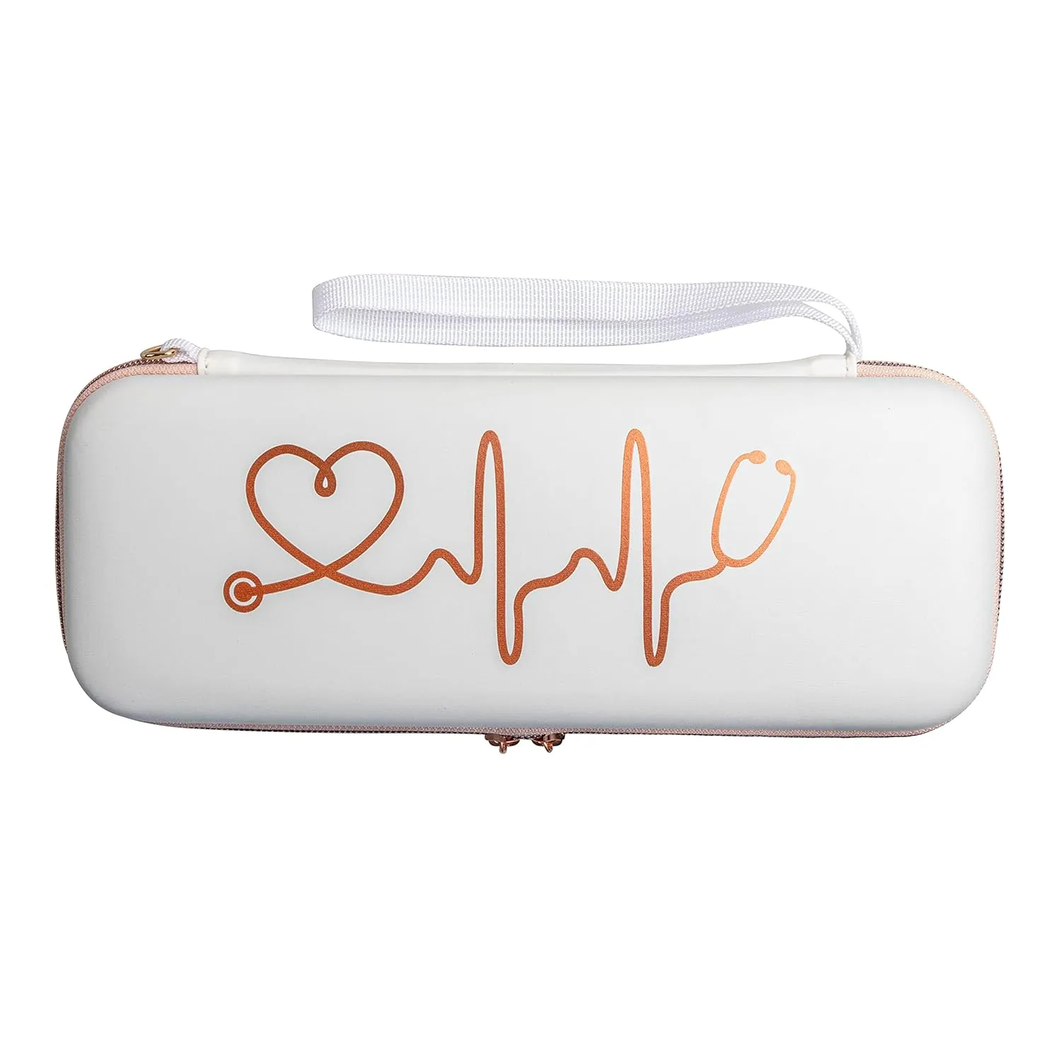 Stethoscope Case for Nurses for 3M Littmann/MDF/Omron Stethoscopes - Extra Room for Medical Bandage Scissors EMT Trauma Shears and LED Penlight, (White Rosegold)