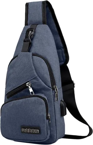 Strap Bag Crossbody Backpack Shoulder Bag With USB Recharge Sling Crossbody Backpack Sling Bag for Men Women Chest Bag (Dark Blue)