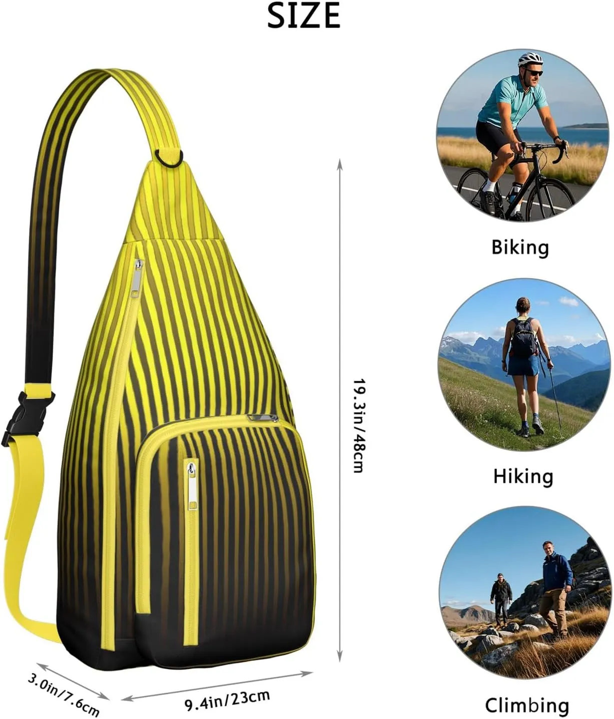 Stripe Yellow Black Crossbody Bag Daypack for Women Men Lightweight Waterproof Sling Bag Backpack Hiking Cycling