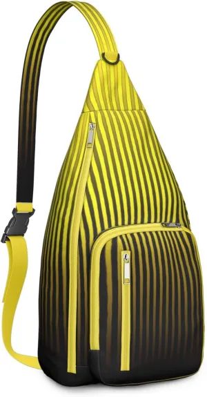 Stripe Yellow Black Crossbody Bag Daypack for Women Men Lightweight Waterproof Sling Bag Backpack Hiking Cycling