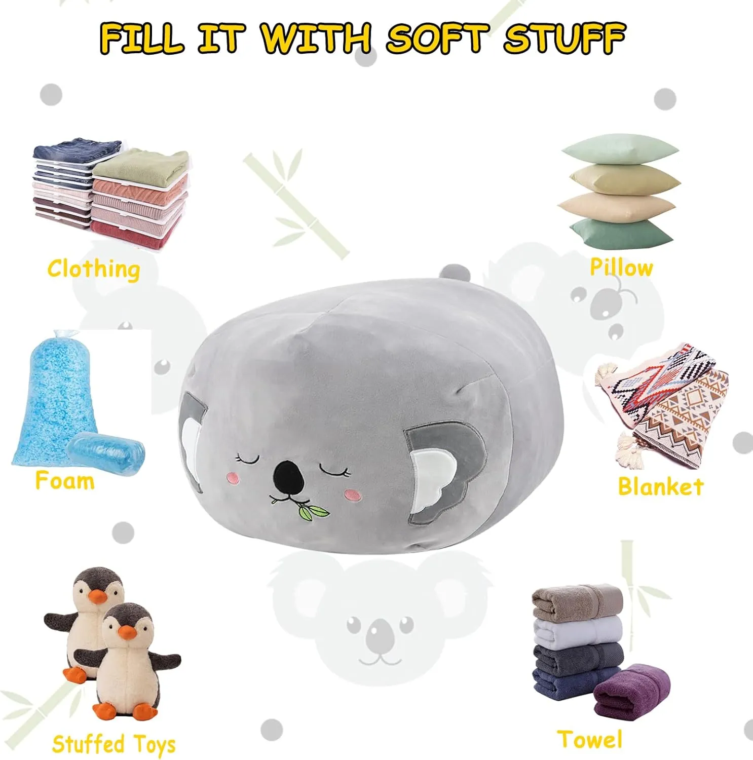 Stuffed Animal Storage Bean Bag Chair Cover for Cute Koala Large Beanbag Bedroom Décor Organizer Cover, No Beans