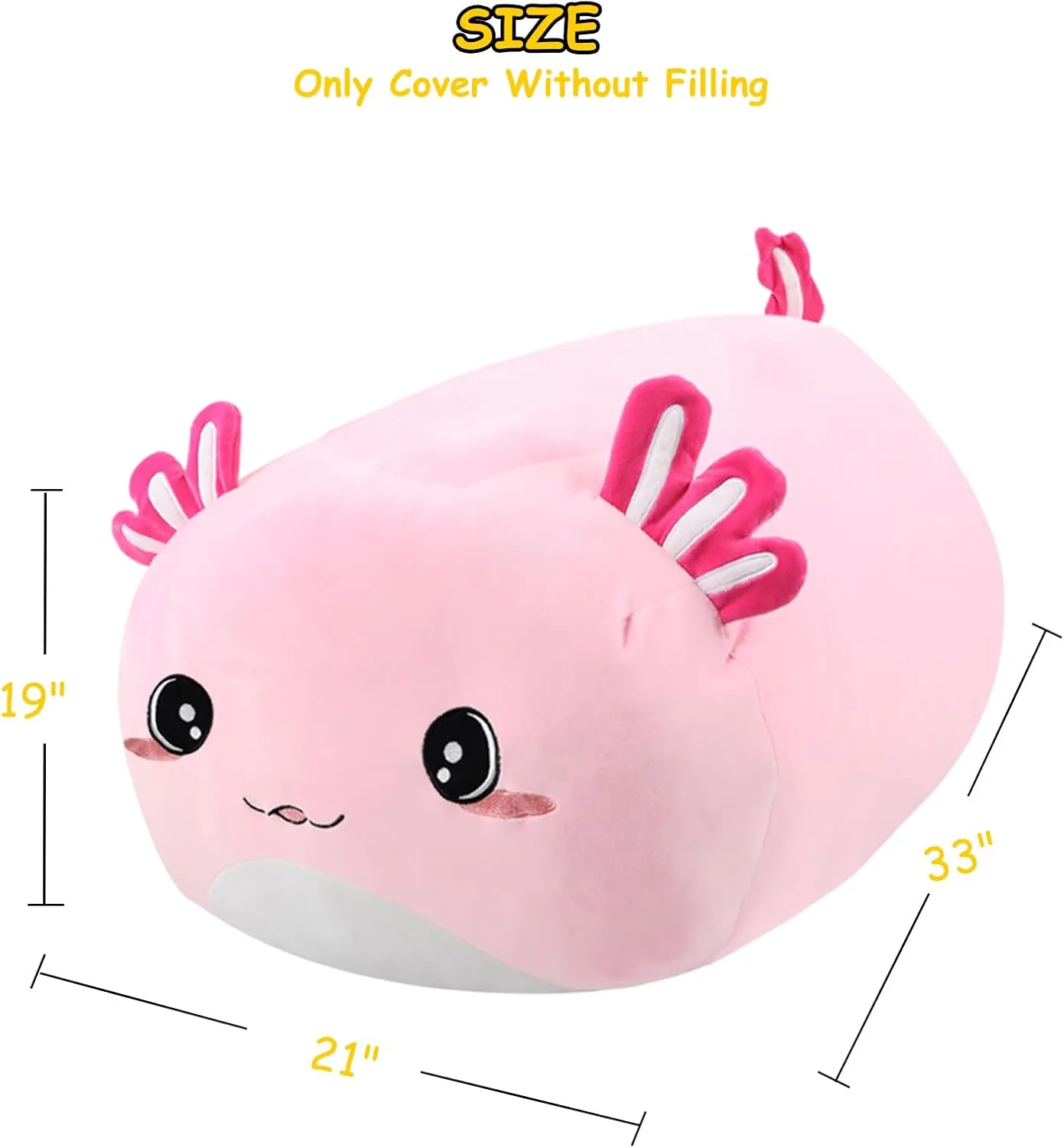 Stuffed Animal Storage Bean Bag Chair Cover for kids Cute Large Beanbag Bedroom Décor Organizer Cover, No Beans - Pink Axolotl