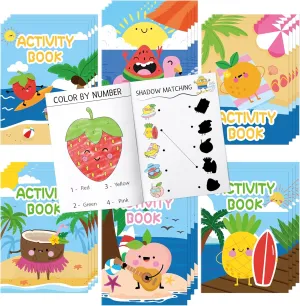 Summer Activity Books for Kids - 48Pcs Coloring Fruits Books Set Bulk Summer Tropical Search Mazes Word Scramble Games Mini Books for Party Goodie Bags Stuffers School Classroom Favors