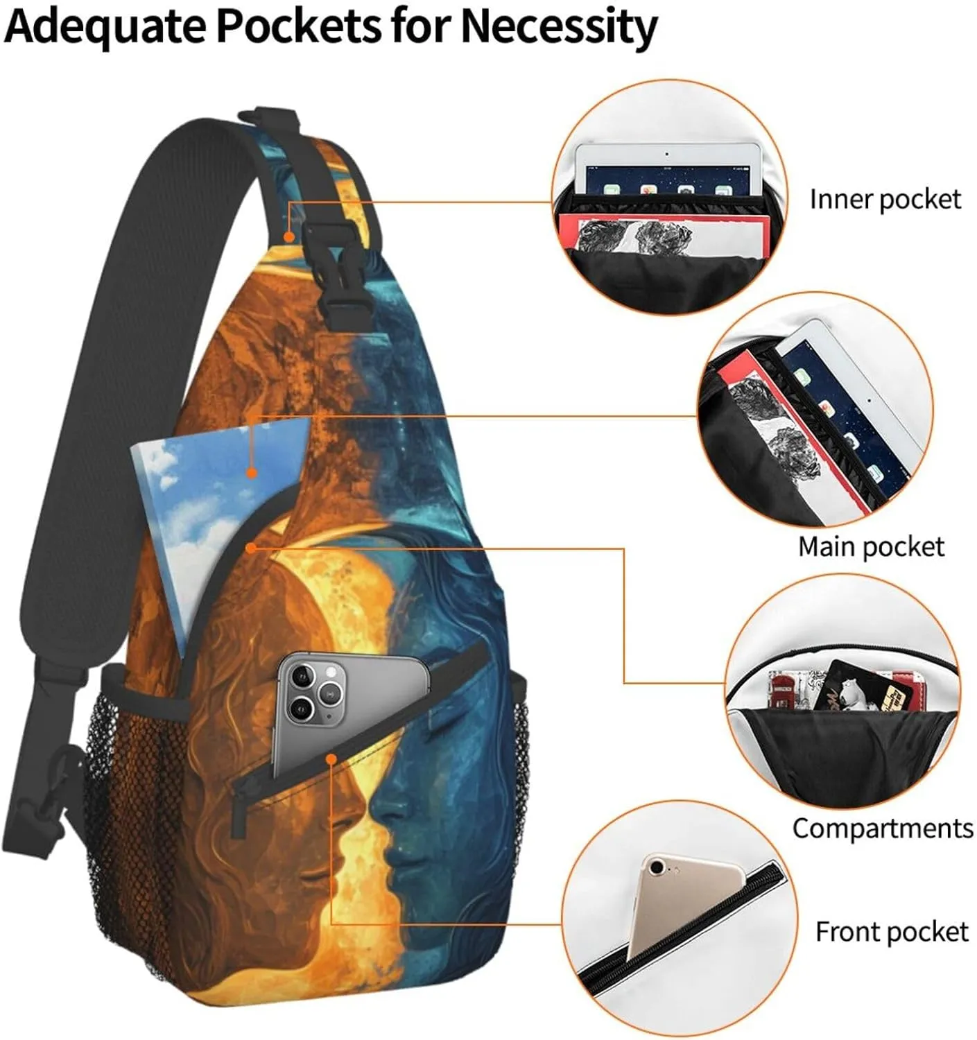 Sun Moon Stars Sling Backpack Hiking Backpack Crossbody Bag Sports Lightweight And waterproof Chest Bag Shoulder Bag For Women Men