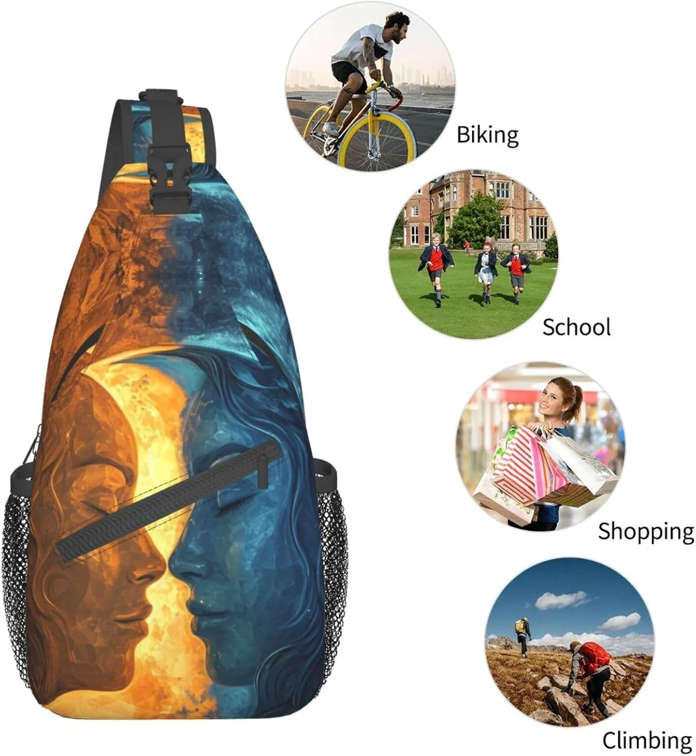 Sun Moon Stars Sling Backpack Hiking Backpack Crossbody Bag Sports Lightweight And waterproof Chest Bag Shoulder Bag For Women Men
