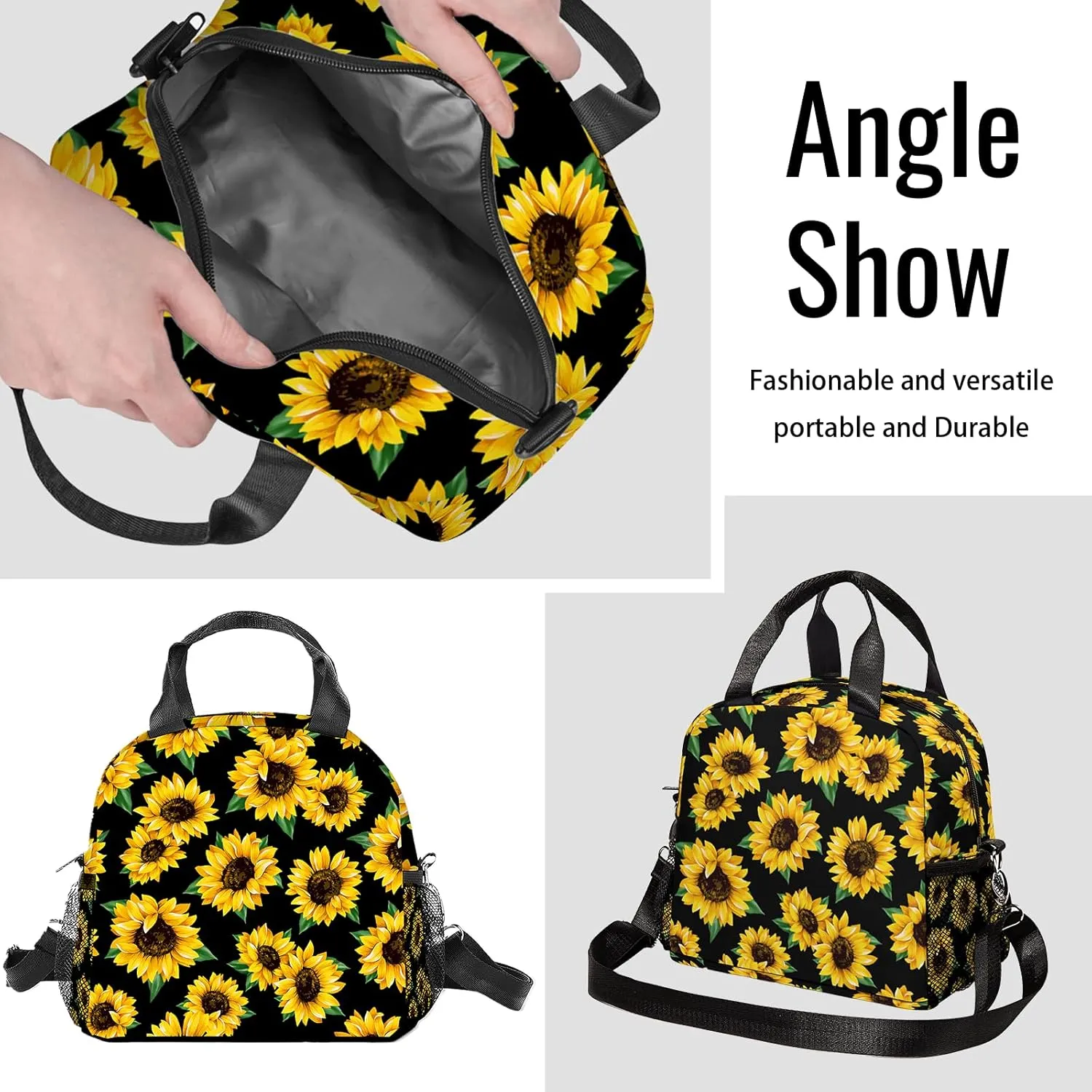 Sunflower Lunch Box for Adult Kids,Sunflower Lunch Bag with Adjustable Shoulder Strap Bag For Girls Boys Men Women,sunflower LunchBags for School Students, Camping,Picnic,Travel,Work