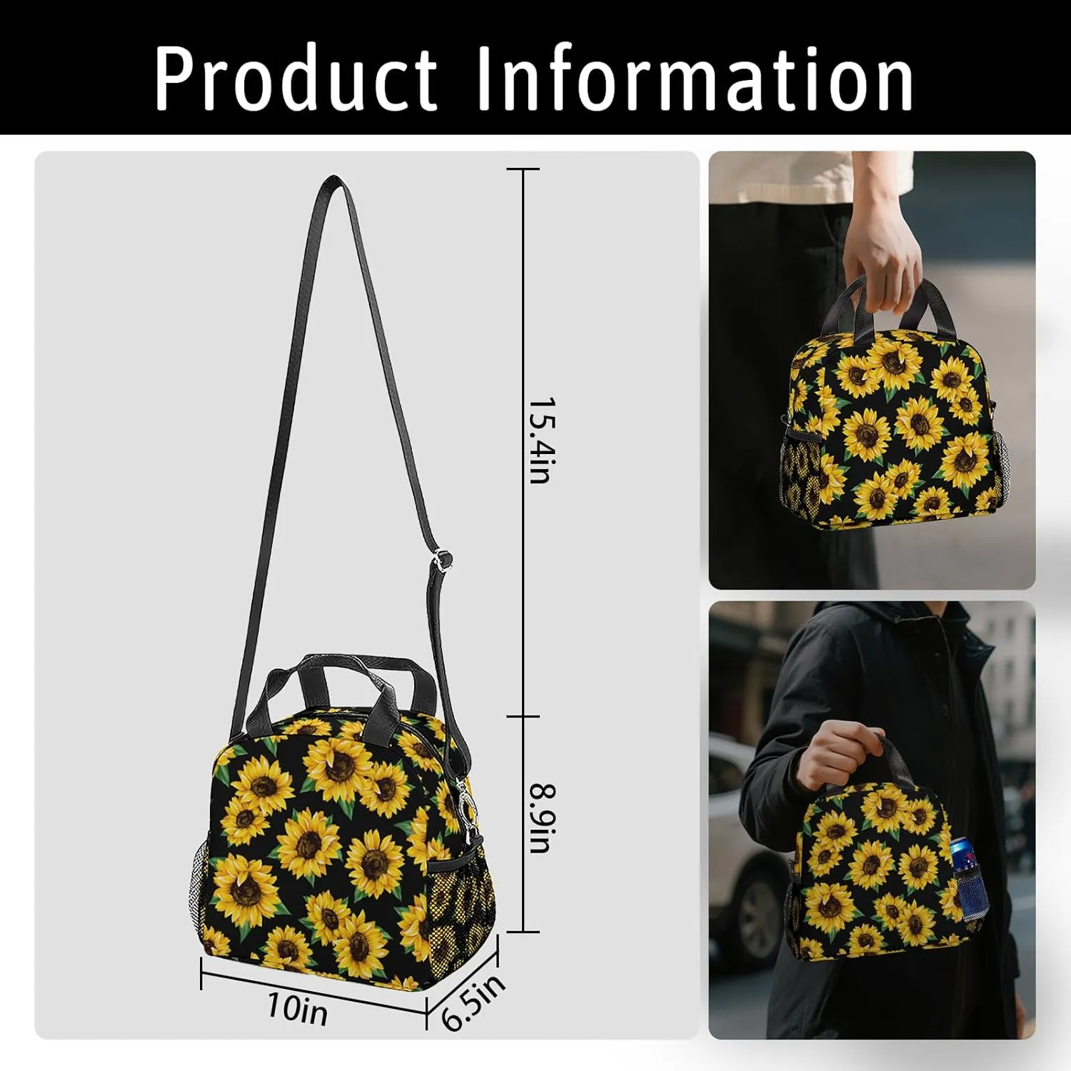 Sunflower Lunch Box for Adult Kids,Sunflower Lunch Bag with Adjustable Shoulder Strap Bag For Girls Boys Men Women,sunflower LunchBags for School Students, Camping,Picnic,Travel,Work