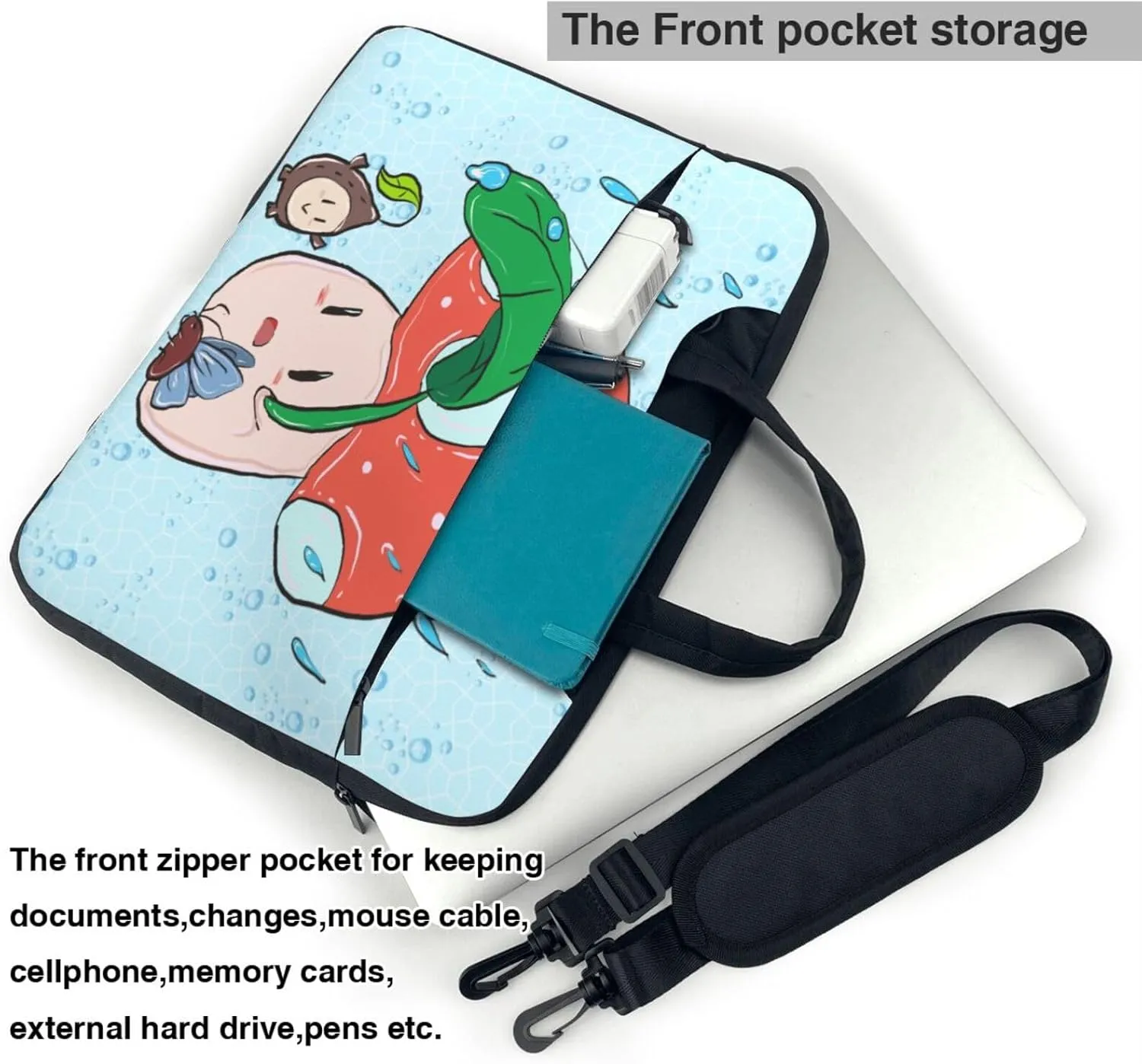 Sunflower seeds and mushroom Ultra-thin portable shoulder laptop bag Stylish and Protective Shockproof soft lining