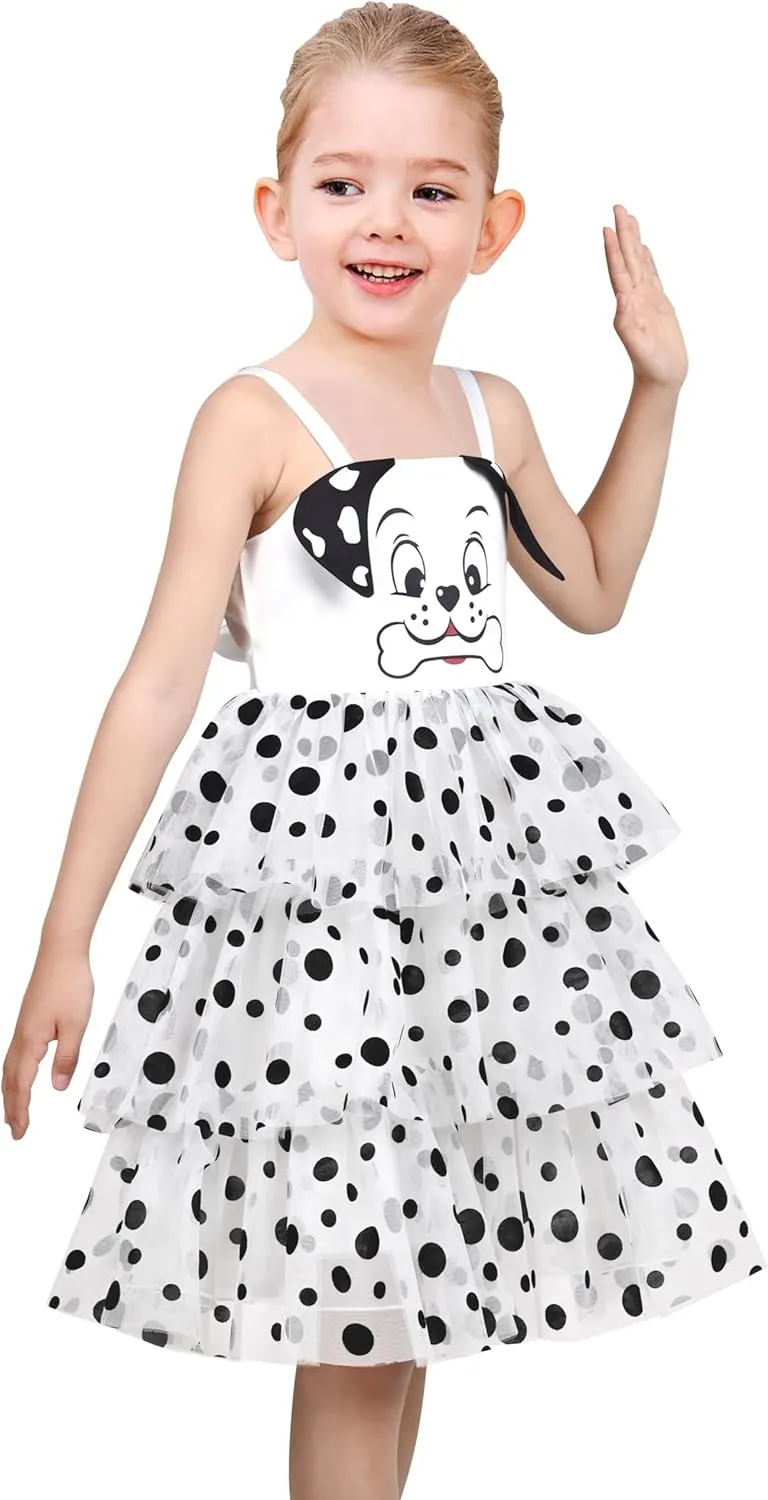 Sunny Fashion Girls Dress Cat Face Black Tower Ruffle Dancing Party Size 4-10