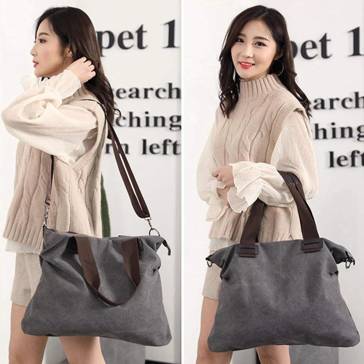 Sunshinejing Women's Canvas Tote Bag Shoulder Crossbody Purses Work Travel Handbag Hobo Bag