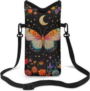Suobstales Butterflt Daisy Moon Star Print Universal Neoprene Cell Phone Pouch 8 X 4 in Mobile Protection Case Bag with Crossbody Strap/Neck Lanyard for Women Men