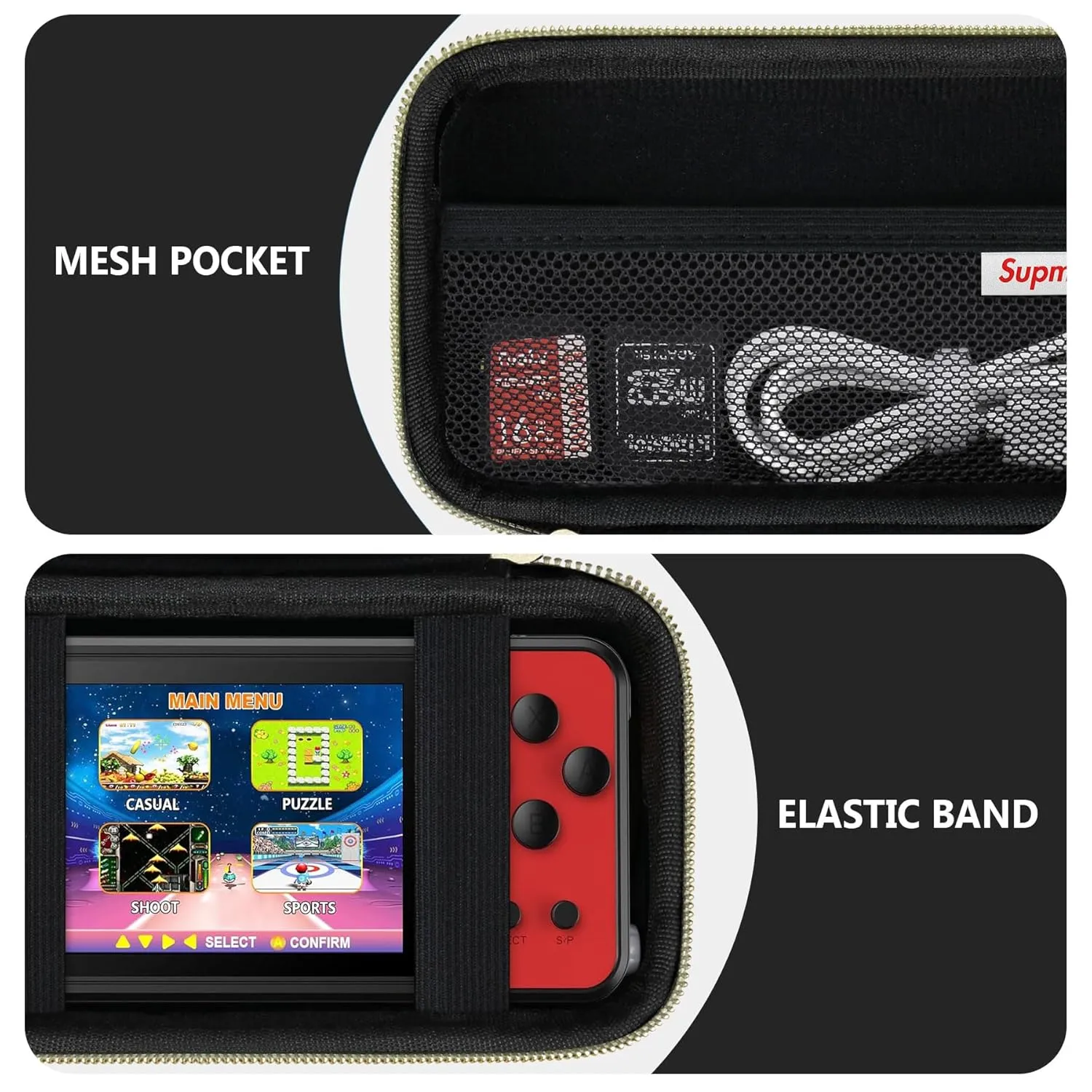 Supmay Carrying Case Compatible with KAVOYI / Beico / TEBIYOU 32 Bit Handheld Games for Kids, Portable Arcade Gaming Player Storage Holder Travel Bag with Mesh Pocket for Battery, USB Cable, Black