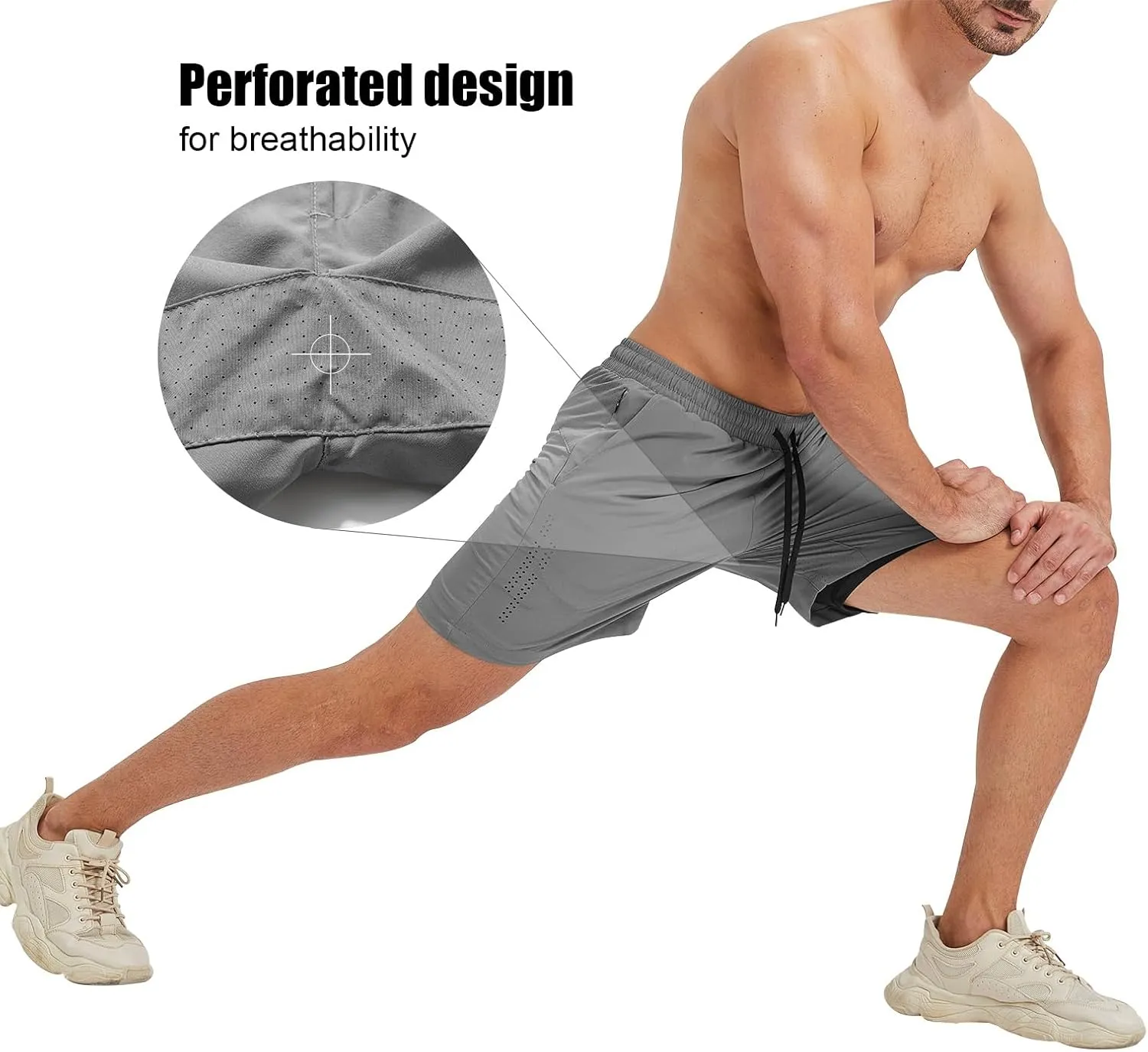 Surenow Men's Athletic Running Shorts Lightweight Gym Workout Shorts with Zipper Pockets Quick Dry Sports Shorts for Men