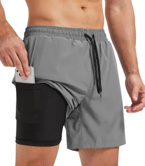 Surenow Men's Athletic Running Shorts Lightweight Gym Workout Shorts with Zipper Pockets Quick Dry Sports Shorts for Men