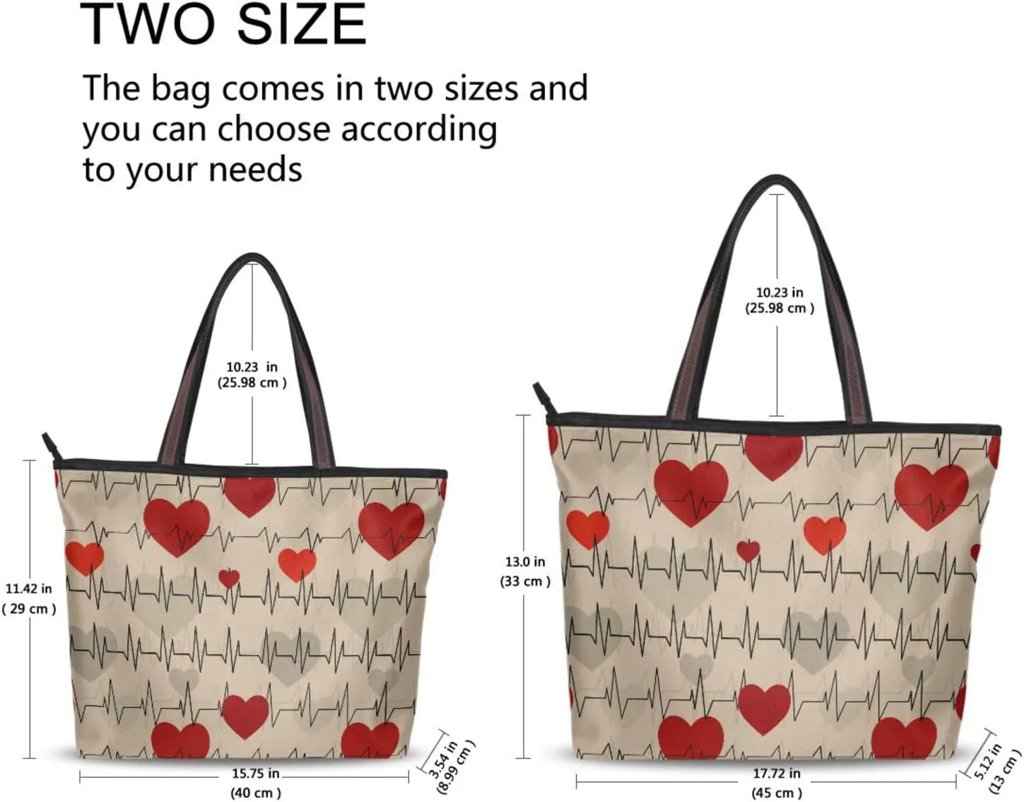 susiyo Women's Tote Shoulder Bag Handbag Top Zipper Closure Tote Purse, Daily Essentials Work Bag Heart Rhythms