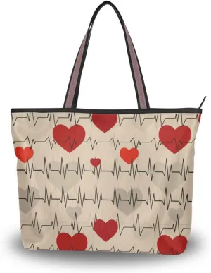 susiyo Women's Tote Shoulder Bag Handbag Top Zipper Closure Tote Purse, Daily Essentials Work Bag Heart Rhythms