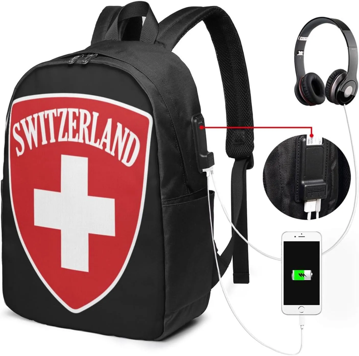 Switzerland Coat of Arms Suisse 1291 Laptop Backpacks Travel Backpack Casual Business Daypack Sport Rucksack Computer Bag Fits up to 17 Inch Notebook with USB Port
