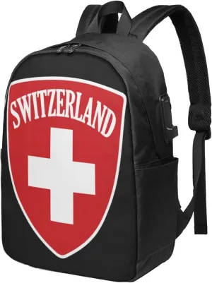 Switzerland Coat of Arms Suisse 1291 Laptop Backpacks Travel Backpack Casual Business Daypack Sport Rucksack Computer Bag Fits up to 17 Inch Notebook with USB Port
