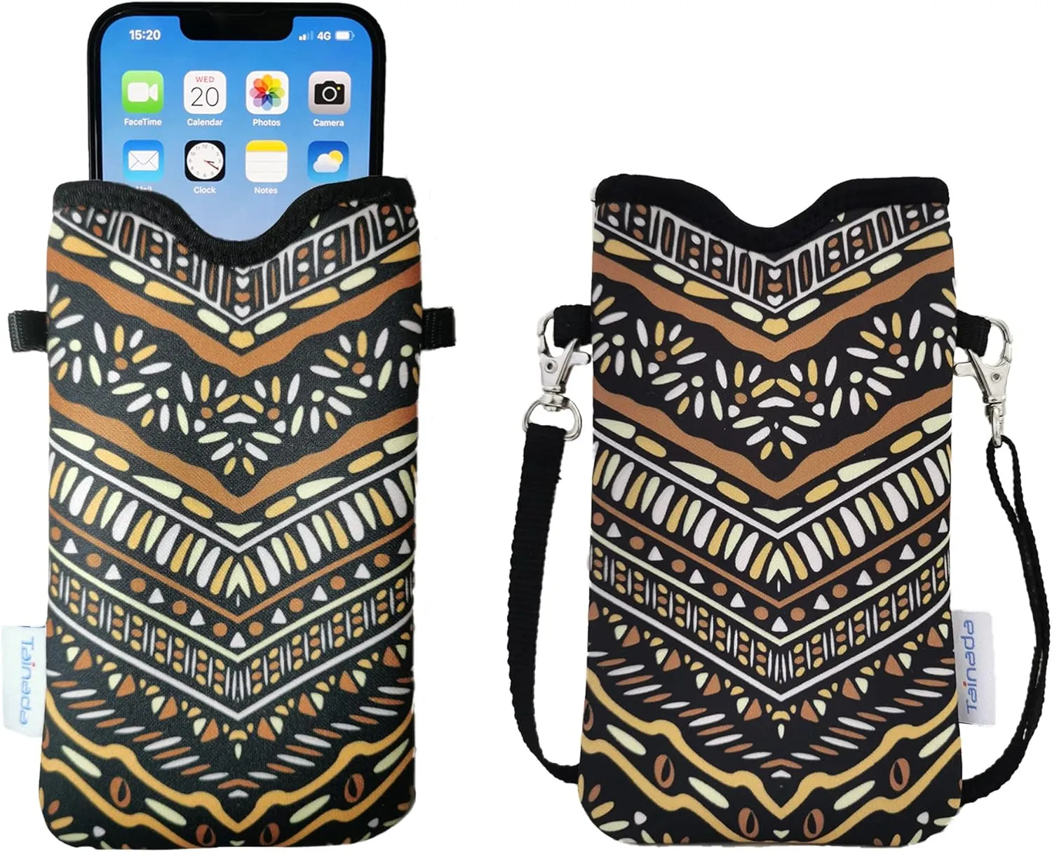 Tainada Men Women Neoprene Phone Sleeve Pouch Case Bag with Crossbody Strap/Neck Lanyard for iPhone 16/15/14 Pro Max, 16/15 Plus, Samsung S24 , S23 , S22, A54, Z Fold5, Google Pixel 9 (Folk Style 1)