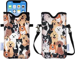 Tainada Men Women Neoprene Phone Sleeve Pouch Case Bag with Crossbody Strap/Neck Lanyard for iPhone 16/15/14 Pro Max, 16/15/14 Plus, 16e, Samsung S25 , A56, Google Pixel 9 (Doodle Dogs Style 2)