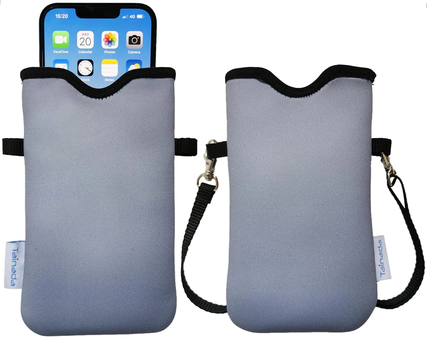 Tainada Men Women Neoprene Phone Sleeve Pouch Case Bag with Crossbody Strap/Neck Lanyard for iPhone 16/15/14 Pro Max, 16/15/14 Plus, Samsung S24 , S23, A25, A35, A54, Z Fold5, Google Pixel 9 (Gray)