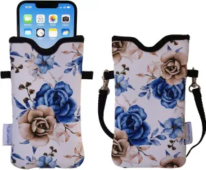 Tainada Men Women Neoprene Phone Sleeve Pouch Case Bag with Crossbody Strap/Neck Lanyard for iPhone 16/15/14 Pro Max, 16/15/14 Plus, Samsung S24 , S23, A54, Z Fold5, Google Pixel 9/8 (White Floral)