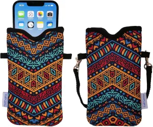 Tainada Men Women Neoprene Phone Sleeve Pouch Case Bag with Crossbody Strap/Neck Lanyard for iPhone 16/15/14 Pro Max, 16/15/14 Plus, Samsung S24 , S24 FE, S23, A35, A54, Z Fold6 (Folk Style 2)