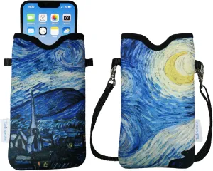 Tainada Neoprene Phone Sleeve Pouch Case Bag for Men Women w/Crossbody Strap/Neck Lanyard for iPhone 16/15 /14 Pro Max, 16e; Samsung S25, S24 , S24, S23 , A54, Google Pixel 9, 8a (Starry Night)