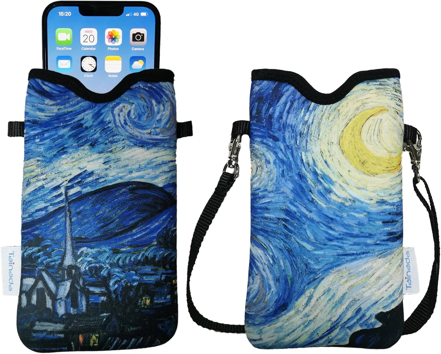 Tainada Neoprene Phone Sleeve Pouch Case Bag for Men Women w/Crossbody Strap/Neck Lanyard for iPhone 16/15 /14 Pro Max, 16e; Samsung S25, S24 , S24, S23 , A54, Google Pixel 9, 8a (Starry Night)