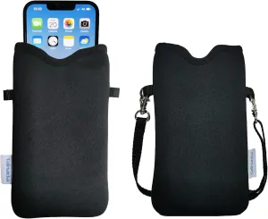 Tainada Neoprene Phone Sleeve Pouch Case Bag for Men Women w/Crossbody Strap/Neck Lanyard for iPhone 16/15/14 Pro Max, 16/15 Plus, 16e; Samsung S25, S24 , A35, A54, Z Fold6; Google Pixel 9 (Black)