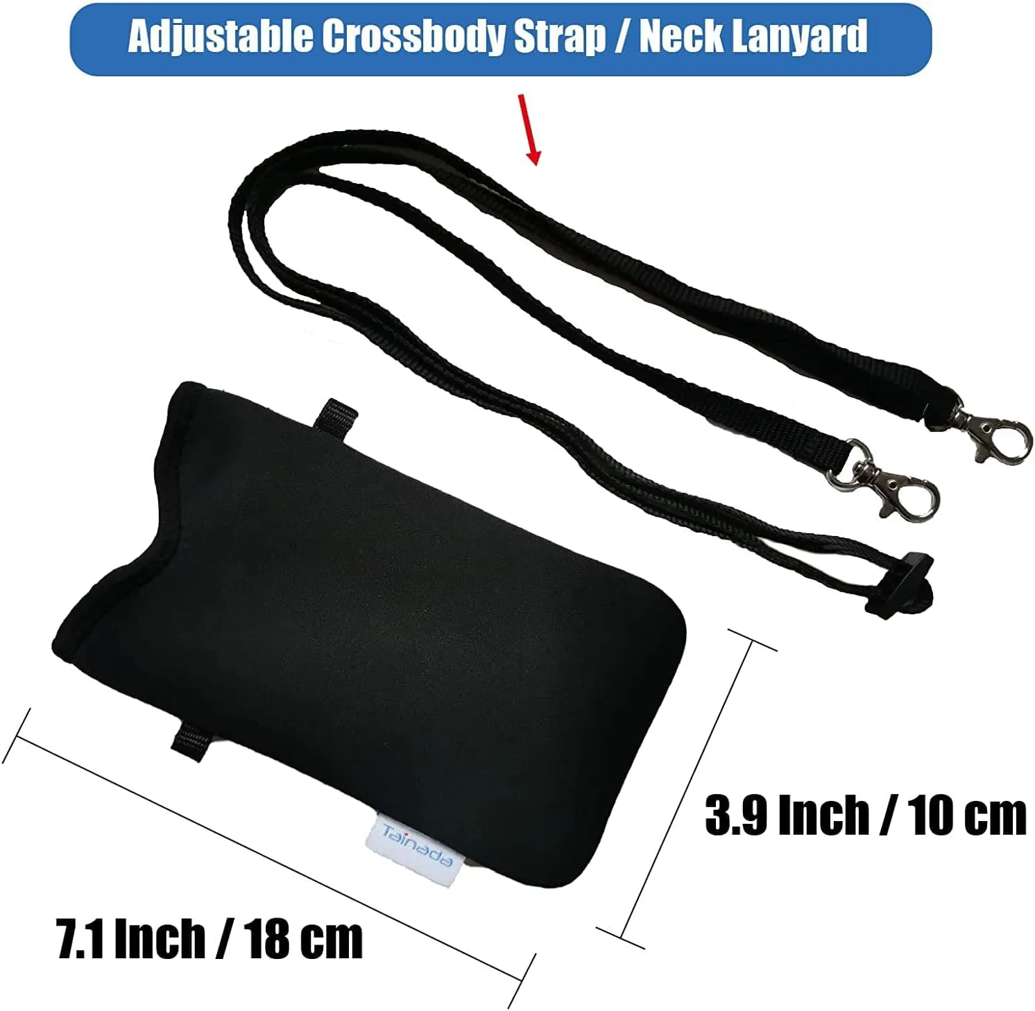Tainada Neoprene Phone Sleeve Pouch Case Bag for Men Women w/Crossbody Strap/Neck Lanyard for iPhone 16/15/14 Pro Max, 16/15/14 Plus, Samsung S24 , S23, A54, Google Pixel 9 (Black Geometric Pattern)