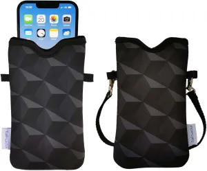 Tainada Neoprene Phone Sleeve Pouch Case Bag for Men Women w/Crossbody Strap/Neck Lanyard for iPhone 16/15/14 Pro Max, 16/15/14 Plus, Samsung S24 , S23, A54, Google Pixel 9 (Black Geometric Pattern)