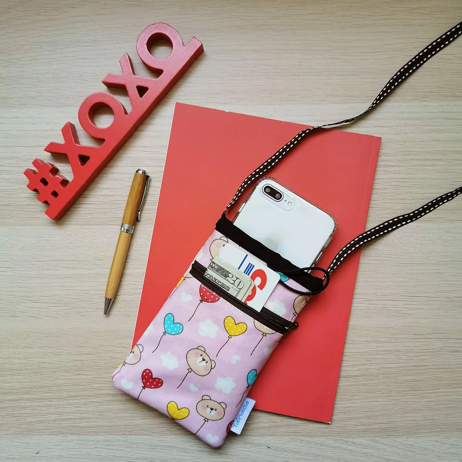 Tainada Small Crossbody Smartphone Pouch, Shockproof Cross Body Shoulder Wallet Travel Purse Bag for iPhone 15/14 Pro, 13 mini; Samsung Galaxy S24 , S23, A54；Google Pixel 8/7 (Ballons Pattern Pink)