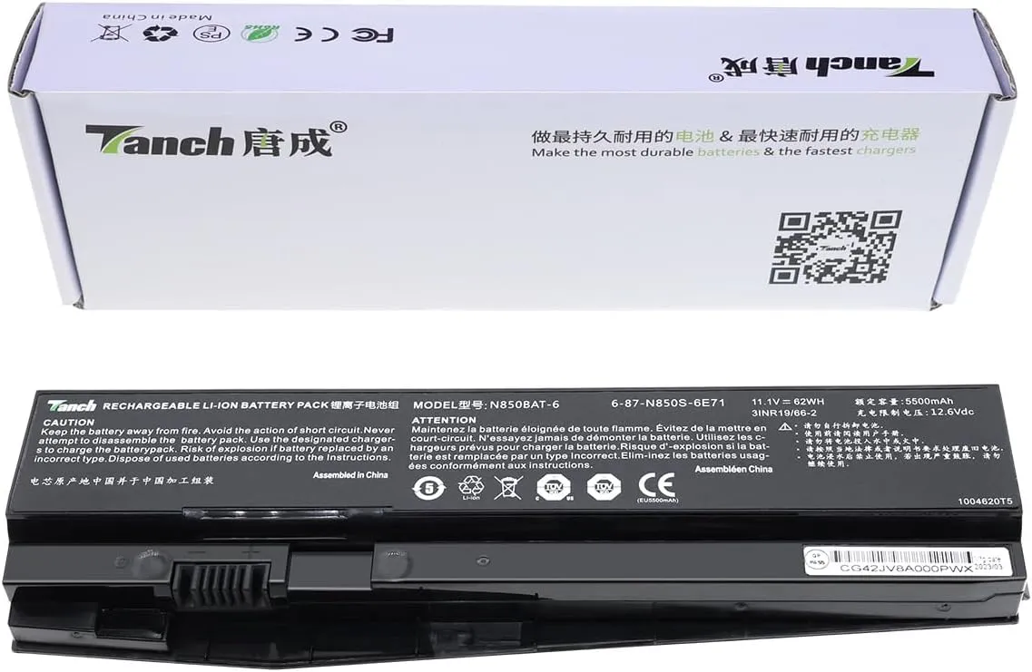 Tanch Laptop Battery N850BAT-6 Replacement for CLEVO N850S N850HC N850HK N850HJ1 N855HJ N850 N850HK N870HK1 N850HN N870EK1 N870HJ 11.1V 5300mAh 62Wh