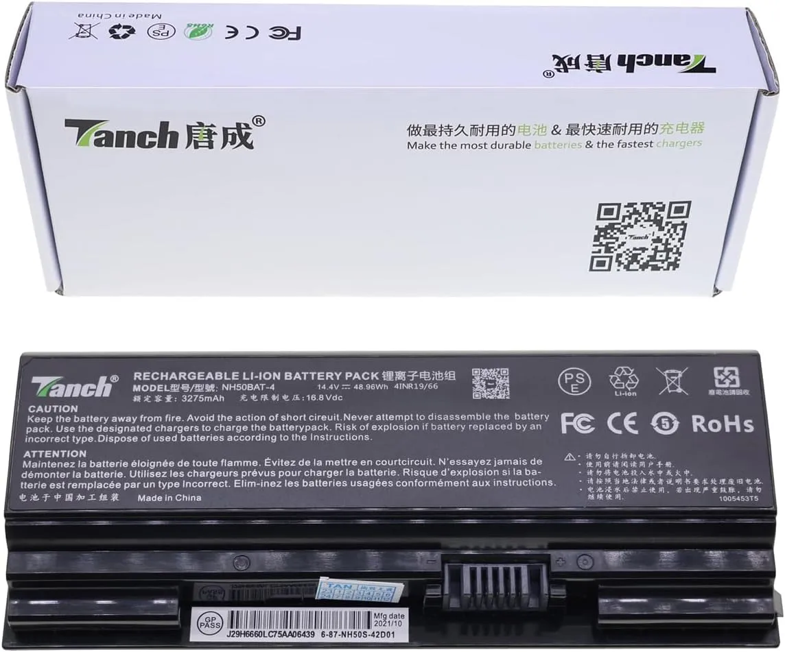 Tanch NH50BAT-4 (4INR19/66) Laptop Battery for CLEVO NH58RCQ NH50RD NH55RA NH70RC 14.4V 3275mAh/48.96Wh