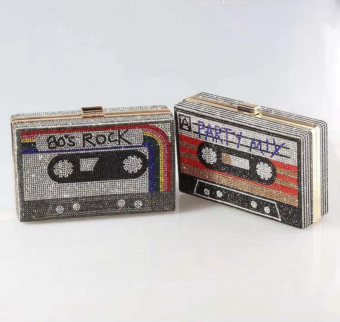 Tape Shaped Shoulder Bag Radio Recorder PU Crossbody Bag Women's Retro Evening Bag Handbag Clutch Purse