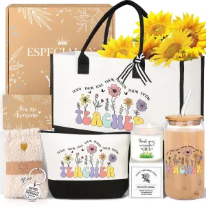 Teacher Appreciation Gifts, Best Teacher Gifts for Women, End of Year Teachers Gift from Student, Teachers Birthday Retirement Christmas Thank You Gift Baskets for Women, Canvas Tote Bag