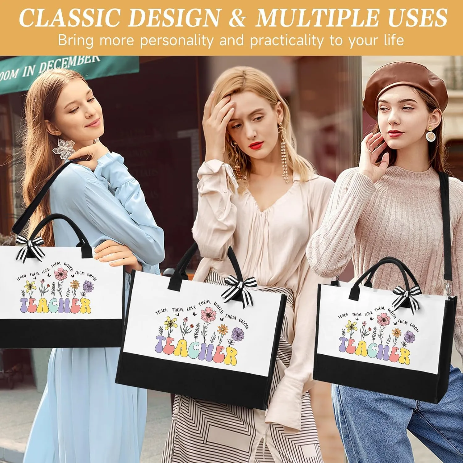 Teacher Appreciation Gifts, Best Teacher Gifts for Women, End of Year Teachers Gift from Student, Teachers Birthday Retirement Christmas Thank You Gift Baskets for Women, Canvas Tote Bag